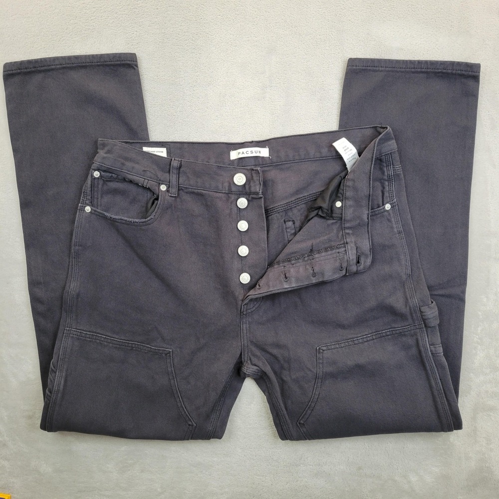 Pacsun Jeans Mens 36x32 Vintage Loose Straight Button Fly Workwear‎ Double Knee